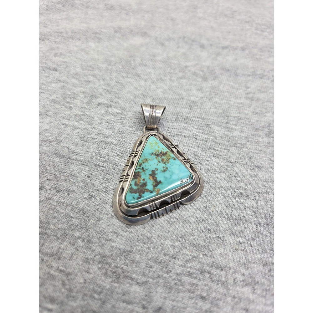 Rare Delbert Gordon Signed Navajo 925 Sterling Silver Turquoise Pendant
